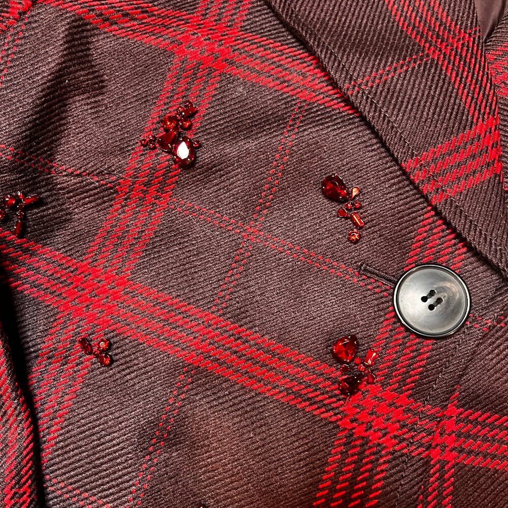 Nwt Lewit Red Brown Wool Lined Jacket Rhinestone … - image 5